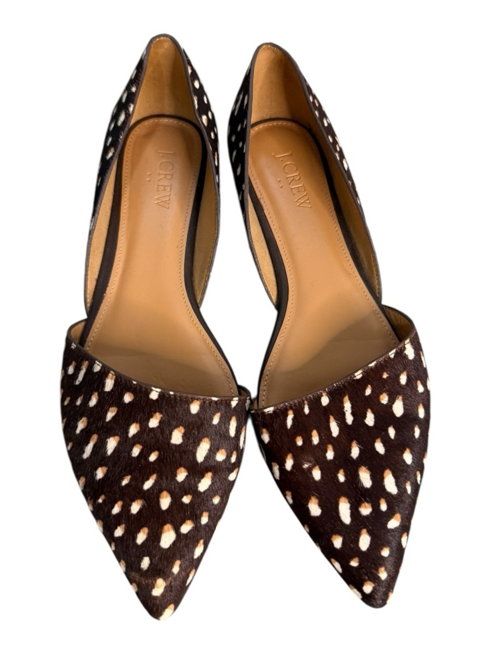 J.Crew Calf Hair D’Orsay Flats Brown Spotted Animal Print Pointed Toe Size 7.5 - Picture 7 of 11